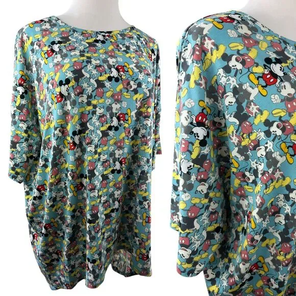 NWT LulaRoe x Disney Mickey Mouse Irma Tunic Top Short Sleeve Plus Size 3XL - Picture 1 of 15